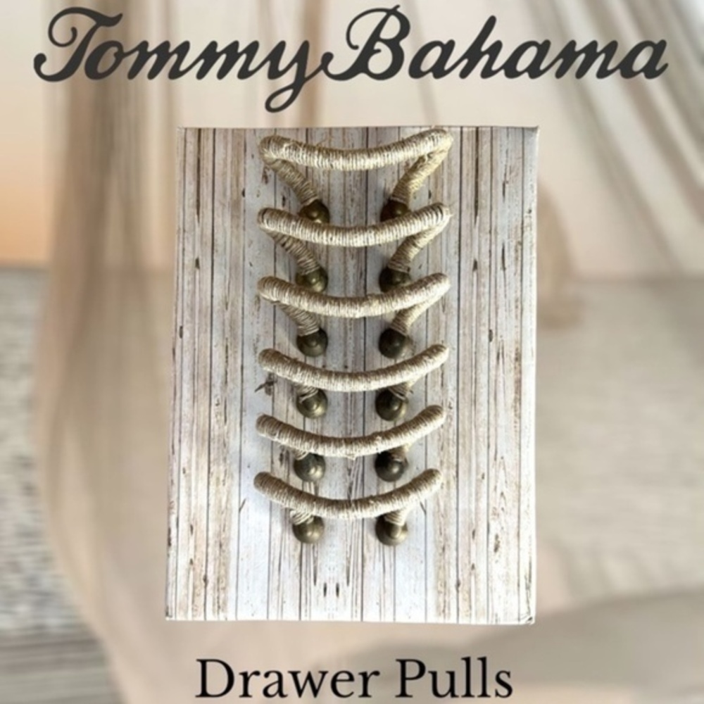 TOMMY BAHAMA Set of 6 Brass & Jute Seagrass-Wrapped Drawer Pulls  New in box